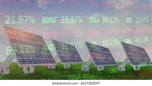 Image of financial data processing over cardboard boxes on conveyor belt in background. Global business national tourism and digital interface concept digitally generated image.