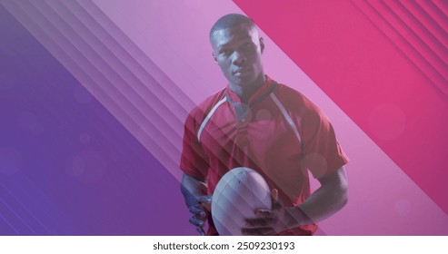 Image of flag of france over african american male rugby player with ball. Sports, competition and active lifestyle concept digitally generated image. - Powered by Shutterstock