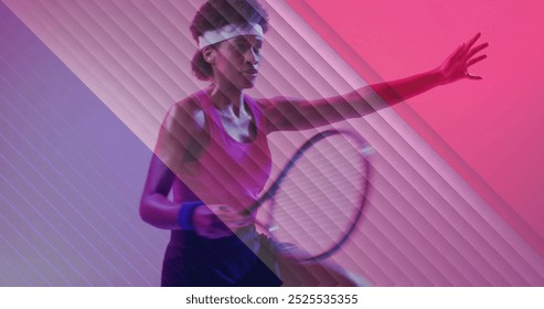 Image of flag of france over african american female tennis player with tennis racket. Sports, competition and active lifestyle concept digitally generated image. - Powered by Shutterstock