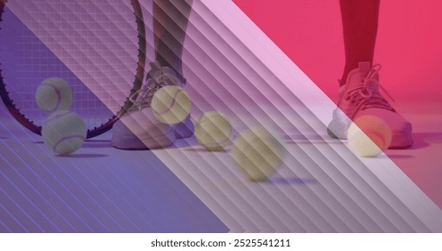 Image of flag of france over african american female tennis player with tennis ball and racket. Sports, competition and active lifestyle concept digitally generated image. - Powered by Shutterstock