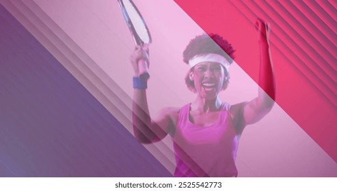 Image of flag of france over african american female tennis player with tennis racket. Sports, competition and active lifestyle concept digitally generated image. - Powered by Shutterstock