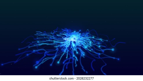 Image Of Flickering Neon Diamonds Over Glowing Blue Light Trails In Background. Colour And Movement Concept Digitally Generated Image.