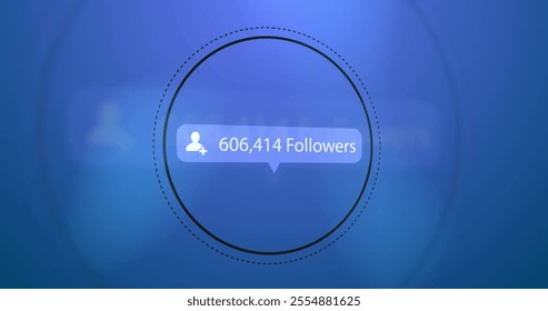 Image of followers text and digital data processing over circle. Global social media, connections, computing and data processing concept digitally generated image.