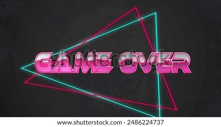 Image of game over text and shapes on black background. Social media and retro digital interface concept digitally generated image.
