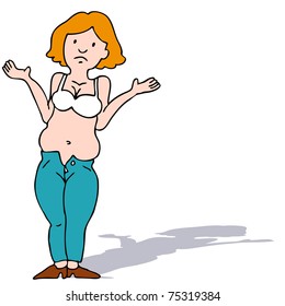 An Image Of A Girl With A Muffin Top Waist Who Doesnt Fit In Her Jeans.