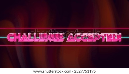Image of glitch effect over challenge accepted text against red digital wave on black background. image game and entertainment technology concept