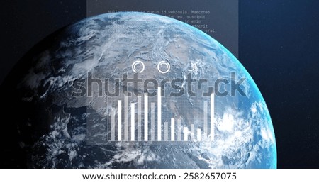 Image of global analytics technology overlaying digital data charts on earth from space. futuristic, innovation, satellite