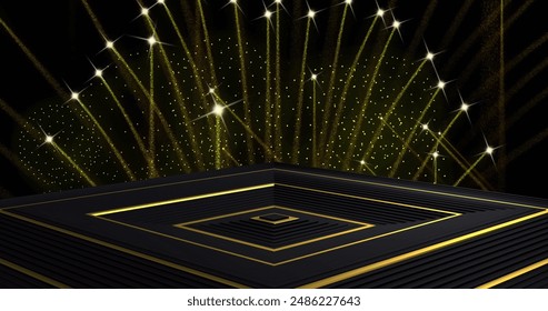 Image of gold pattern over fireworks on black background. New year's eve, celebration and tradition concept digitally generated image. - Powered by Shutterstock