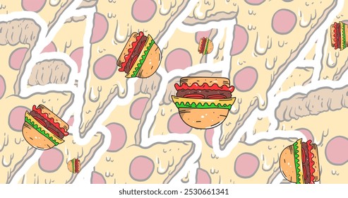 Image of hamburger and pizza icons over white background. celebration and digital interface concept digitally generated image. - Powered by Shutterstock