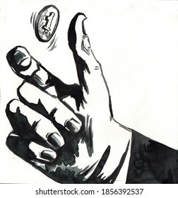 Image Of A Hand Tossing A Ruble, Heads Or Tails.