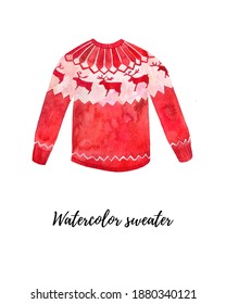 An Image Of A Hand-drawn Watercolor Sweater Isolated On A White Background.