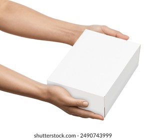 An image of Hands Holding a White Box isolated on a white background