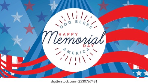 Image of happy memorial day text over american flag stars and stripes. patriotism and celebration concept digitally generated image. - Powered by Shutterstock