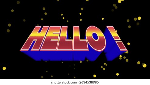 Image of hello text over glowing lights on dark background. World hello day concept digitally generated image.