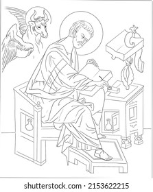 image of the holy evangelist Luke.  iconography.  graphics black and white
