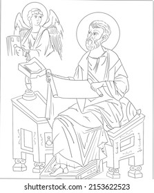 image of the holy evangelist Matthew.  iconography.  graphics black and white