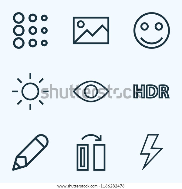 Image icons line style set with flash, high\
dynamic range, circle and other flip elements. Isolated \
illustration image\
icons.