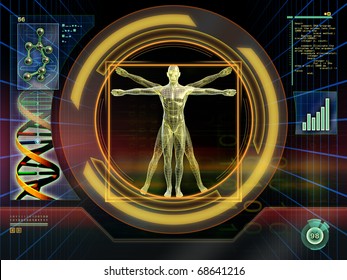 Image of an ideal figure male analyzed by an high technology software. Digital illustration.