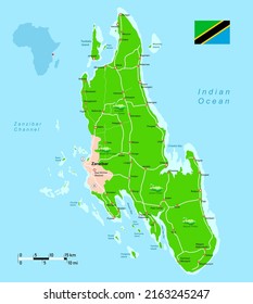 Image Illustration Zanzibar (Unguja) Island Map