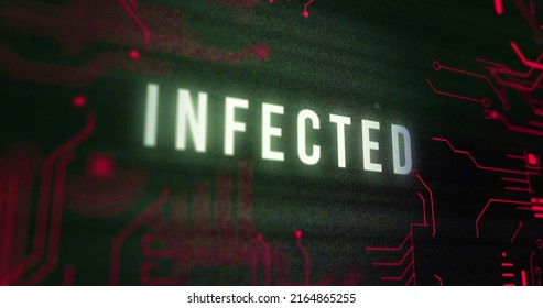 Image Of Interference Over Infected Text, Data Processing And Computer Circuit Board. Global Technology, Computing And Digital Interface Concept Digitally Generated Image.