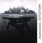 The image of the island in the form of a vector, representing something terrible