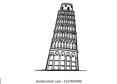 image of Italian landmark Piza Tower on white background.design style.