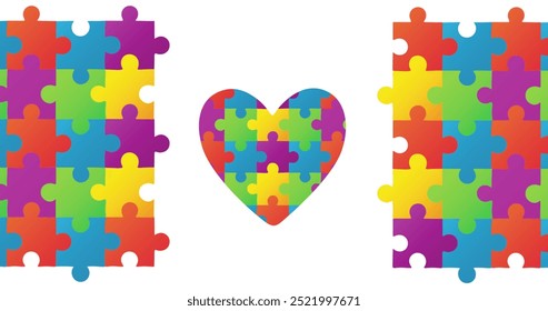 Image of Jigsaw puzzle forming a heart and two rectangles against white background. Digital composition,  Autism Awareness concept. - Powered by Shutterstock