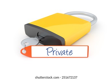 An image of a lock with the text private