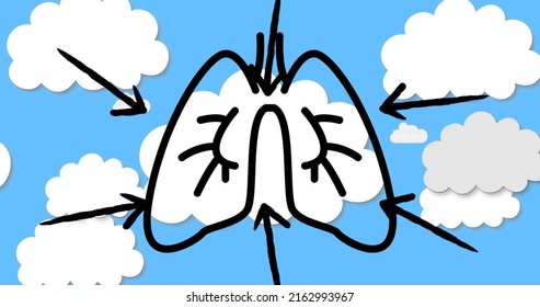 Image Of Lungs Icon Over Sky With Clouds. National Clean Air Day And Celebration Concept Digitally Generated Image.