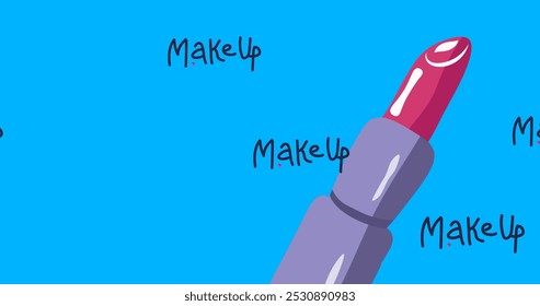 Image of make up text over pink lipstick. fashion and style retail, social media and communication concept digitally generated image.