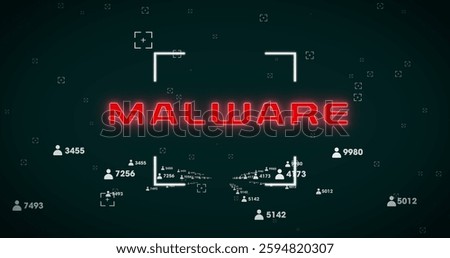 Image of malware text over social media icons with numbers on black background. Global social media, online security and digital interface concept digitally generated image.