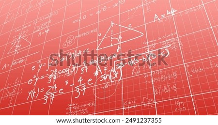 Image of mathematical equations and diagrams on grid pattern against pink background. Digitally generated, hologram, equations, education, learning, illustration and technology concept.