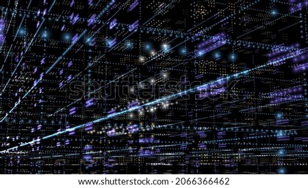 Image of Meta verse and network. Countless blocks of light scattered in a dark and vast space.
This concept image was generated by modeling and rendering with computer software.