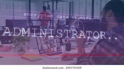 Image of multiple texts, graph over diverse coworkers sharing ideas during image call on laptop. Digital composite, multiple exposure, report, business, technology, planning and teamwork concept. - Powered by Shutterstock