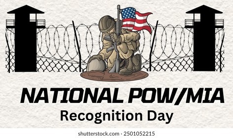 Image for National POW MIA Recognition Day, honoring U.S. military prisoners of war and those missing in action. Features symbolic elements like the Missing Man Table or POW MIA flag. Ideal for comme - Powered by Shutterstock