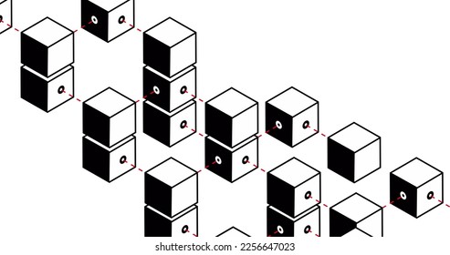 Image of network of black and white cubes on white background. Global computing and data processing concept digitally generated image.