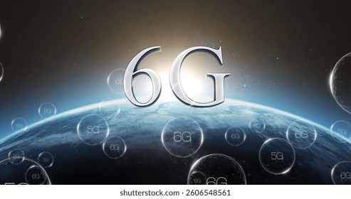 Image of network of connections with 6g text over globe. global social media, connections and digital interface concept digitally generated image.