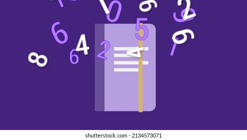 Image Of Numbers And Notebook On Purple Background. National Administrative Assistant Day And Celebration Concept Digitally Generated Image.