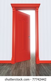 An Image Of An Open Red Door