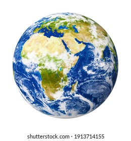 An image of our planet Earth isolated on white with clipping mask. 3D Graphic with high detailed NASA images.