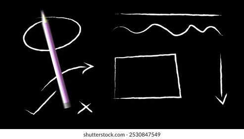 Image of pencil moving and drawings on black background. Education, school items and school concept, digitally generated image. - Powered by Shutterstock - Get 15% off with code: PIKWIZARD15