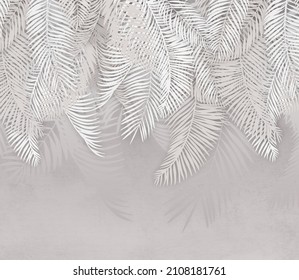 Image For Photo Wallpapers. Illustration Of Palm Leaves. Fresco. Mural.