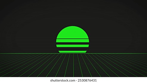 Image of please insert coin text over digital sunset. digital interface image game concept digitally generated image.