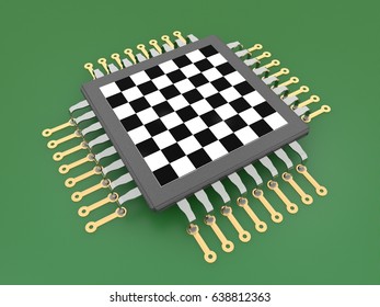 An image processor in the form of a chessboard on the circuit with conductors. 3D rendering