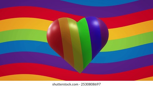 Image of rainbow heart over rainbow background. Pride month, lgbt, equality and human rights concept digitally generated image. - Powered by Shutterstock