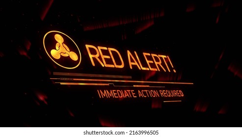 Image Of Red Alert Sign And Text On Black Background. Emergency And Nuclear Sign Concept Digitally Generated Image.