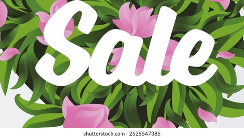 Image of sale text in white on pink flowers over dripping black paint on white. Retail, online shopping, diy, digital interface, connection and communication, digitally generated image. - Powered by Shutterstock