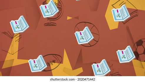 Image of school items icons over orange background. education, development and learning concept digitally generated image. - Shutterstock ID 2020471442