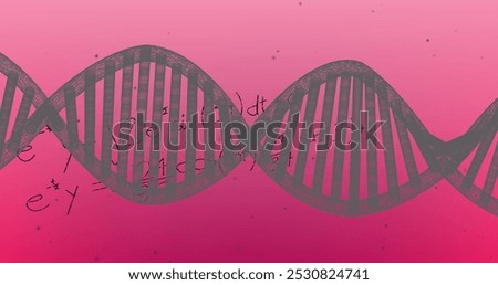 Image of scientific data processing and dna strand spinning. Global science, medicine and healthcare services concept digitally generated image.
