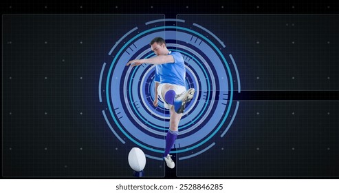 Image of scope scanning and data processing over caucasian rugby player. Global sports, competition and data processing concept digitally generated image. - Powered by Shutterstock